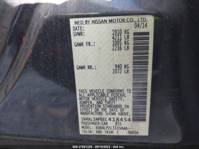 2014 NISSAN ALTIMA 2.5 - 1N4AL3AP6EC418454