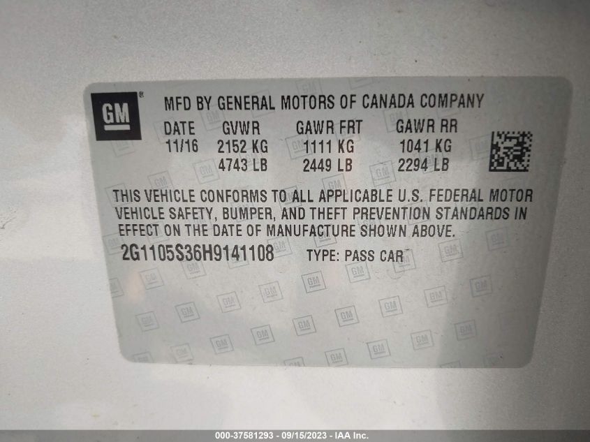 2017 CHEVROLET IMPALA LT - 2G1105S36H9141108