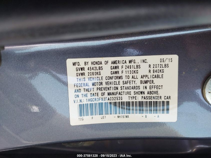 2015 HONDA ACCORD SEDAN TOURING - 1HGCR3F92FA032530
