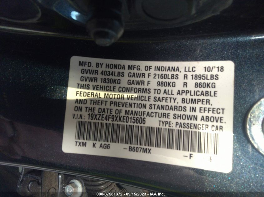 2019 HONDA INSIGHT TOURING - 19XZE4F9XKE015606