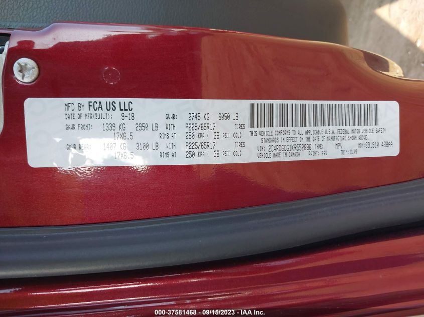 2019 DODGE GRAND CARAVAN SXT - 2C4RDGCG1KR552886