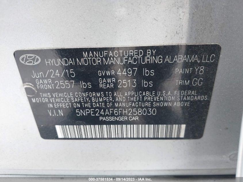 2015 HYUNDAI SONATA SE - 5NPE24AF6FH258030