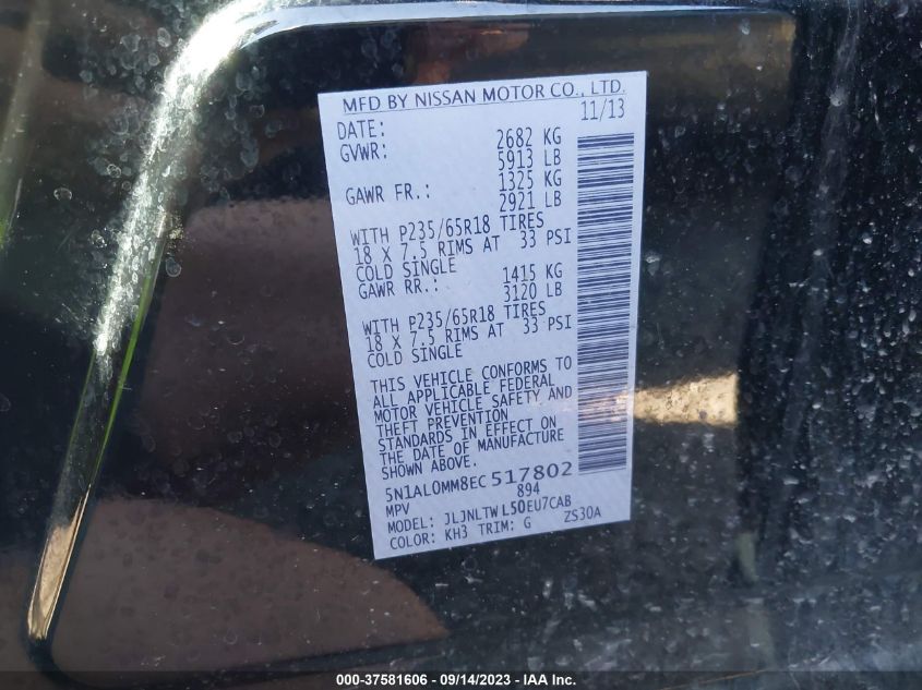 2014 INFINITI QX60 - 5N1AL0MM8EC517802