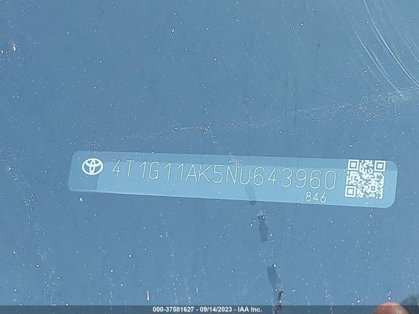 2022 TOYOTA CAMRY SE - 4T1G11AK5NU643960