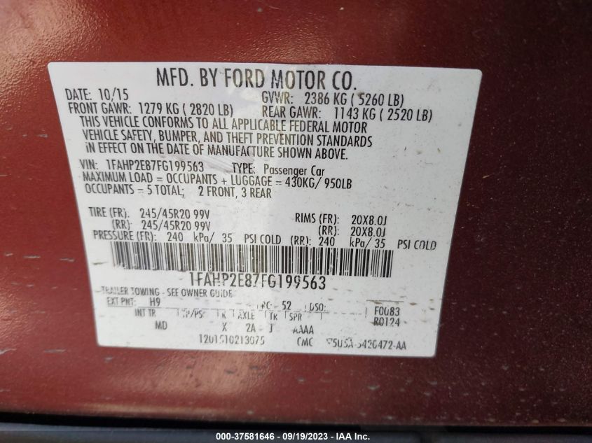 2015 FORD TAURUS SEL - 1FAHP2E87FG199563