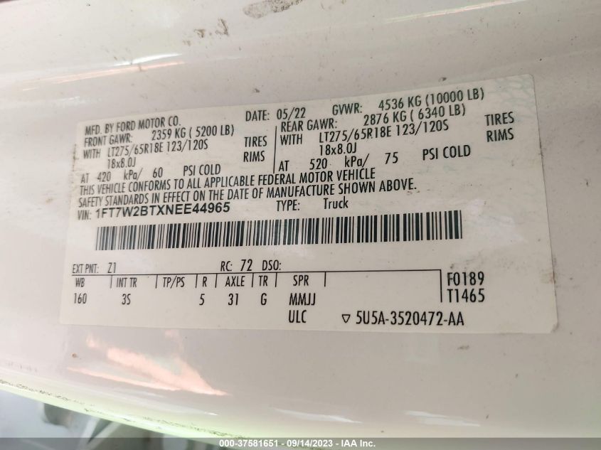2022 FORD SUPER DUTY F-250 SRW XL/XLT/LARIAT - 1FT7W2BTXNEE44965