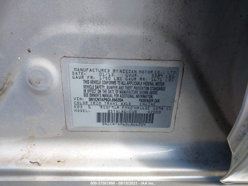 2013 NISSAN VERSA S - 3N1CN7AP6DL866204