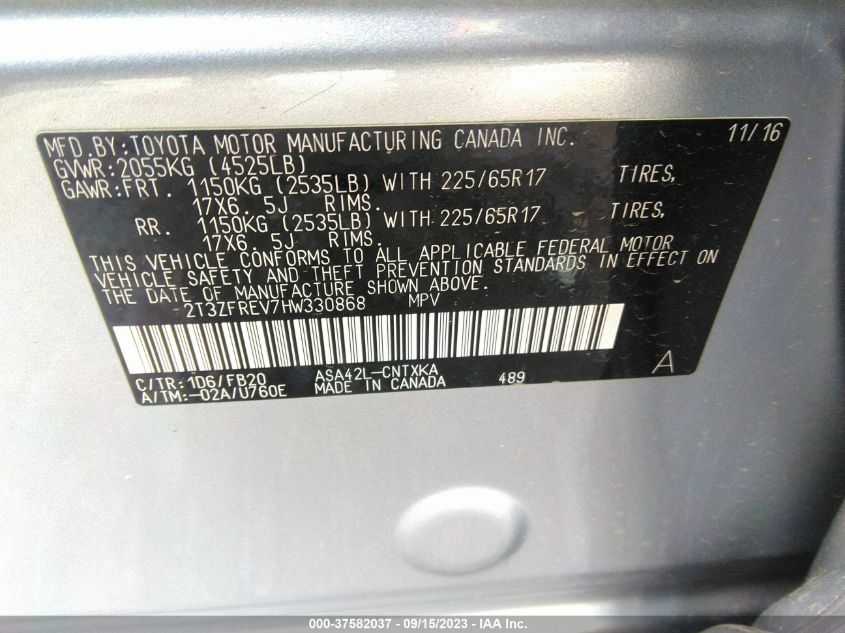 2017 TOYOTA RAV4 LE - 2T3ZFREV7HW330868