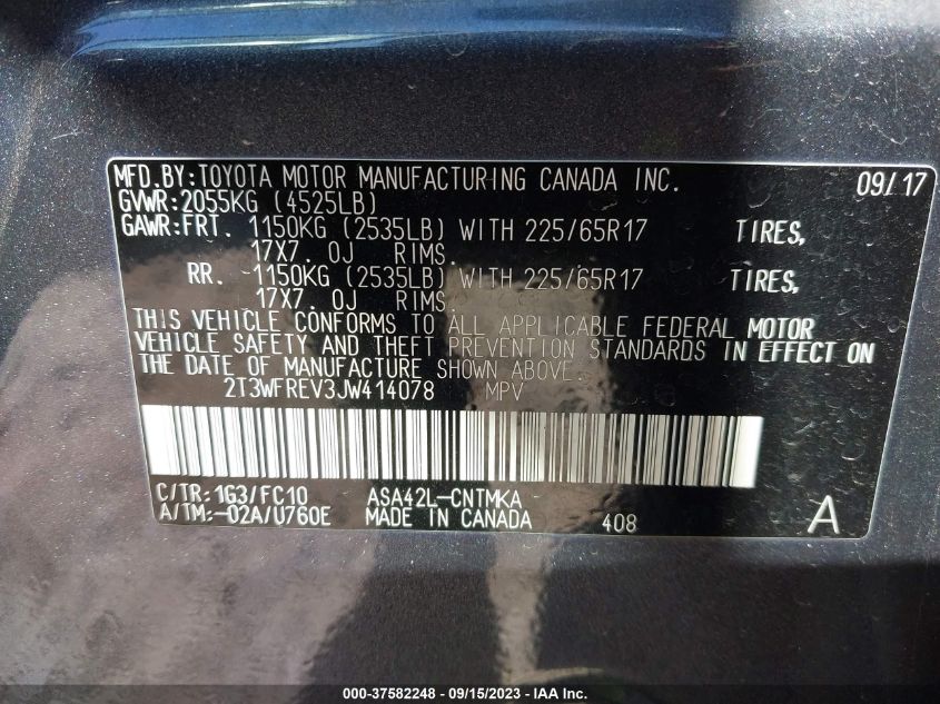 2018 TOYOTA RAV4 XLE/ADVENTURE - 2T3WFREV3JW414078