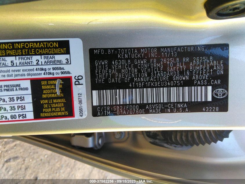 2014 TOYOTA CAMRY L/LE/XLE/SE/SE SPORT - 4T1BF1FK9EU340751
