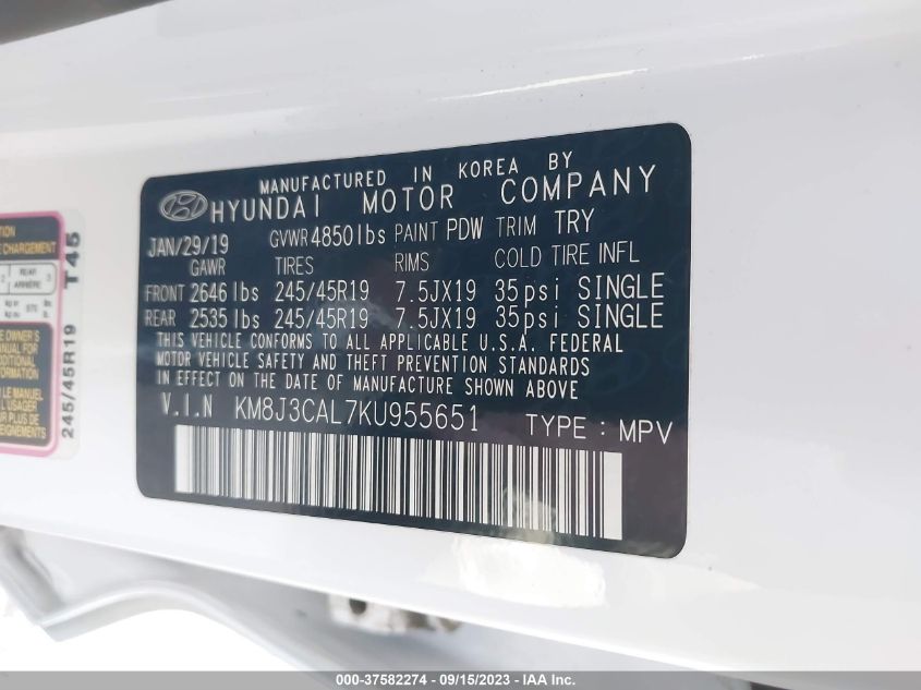 2019 HYUNDAI TUCSON NIGHT - KM8J3CAL7KU955651