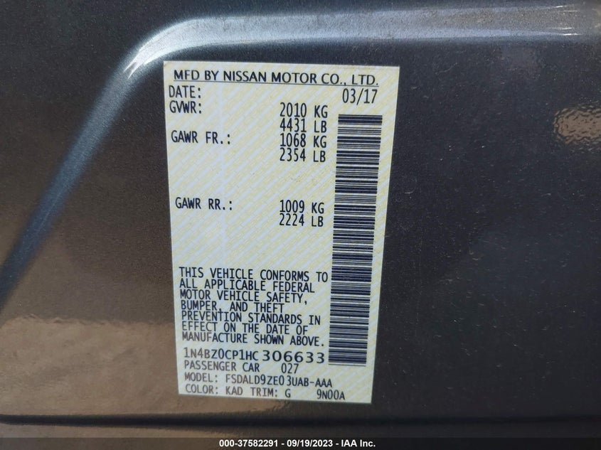 VIN 1N4BZ0CP1HC306633 2017 NISSAN LEAF SV