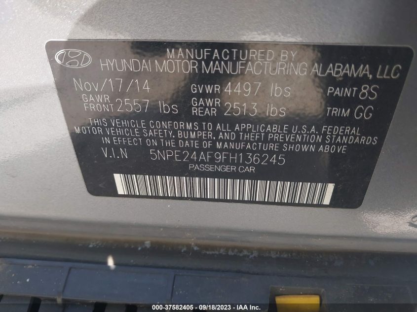 2015 HYUNDAI SONATA 2.4L SE - 5NPE24AF9FH136245