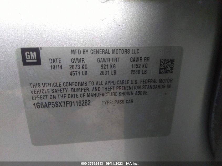 2015 CADILLAC CTS SEDAN RWD - 1G6AP5SX7F0116282