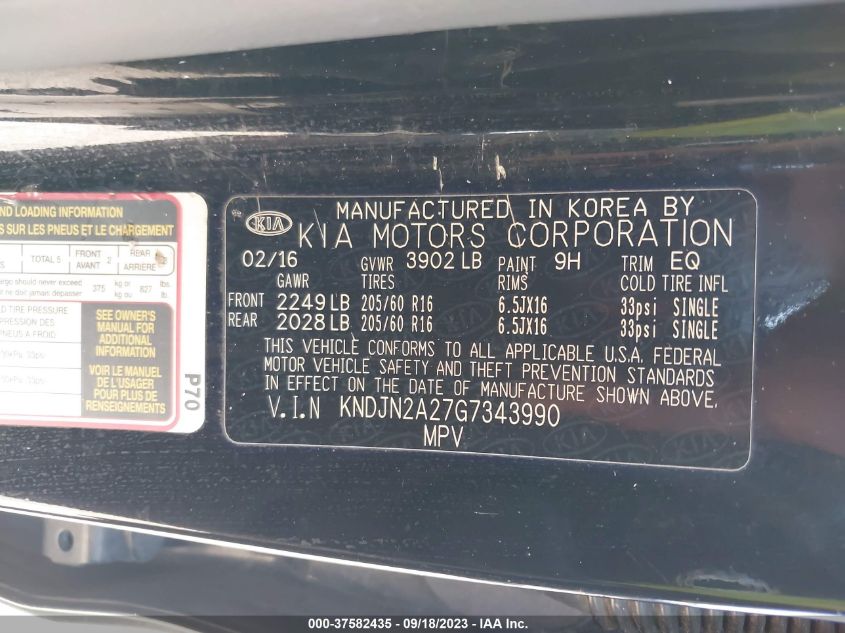 2016 KIA SOUL BASE - KNDJN2A27G7343990