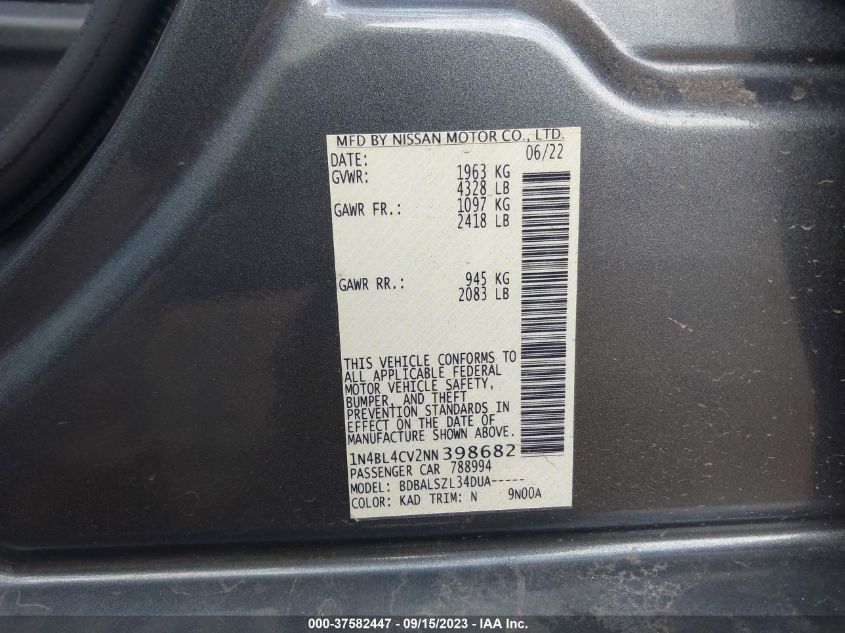 2022 NISSAN ALTIMA 2.5 SR - 1N4BL4CV2NN398682