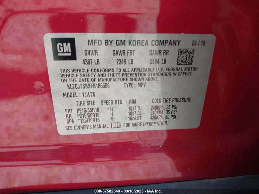 2015 CHEVROLET TRAX LTZ - KL7CJTSBXFB186506