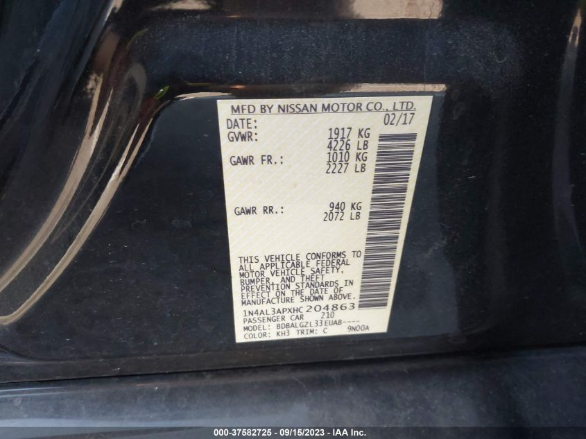 2017 NISSAN ALTIMA 2.5 S - 1N4AL3APXHC204863