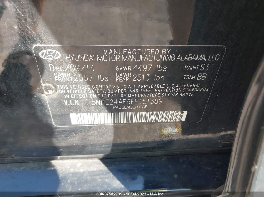 2015 HYUNDAI SONATA 2.4L SE - 5NPE24AF9FH151389