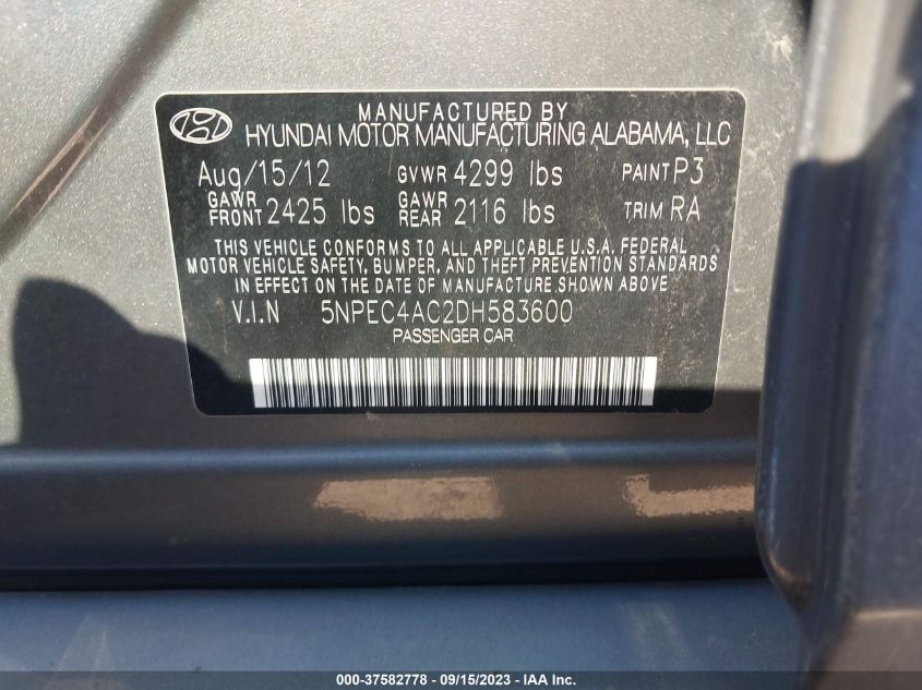 2013 HYUNDAI SONATA LIMITED - 5NPEC4AC2DH583600