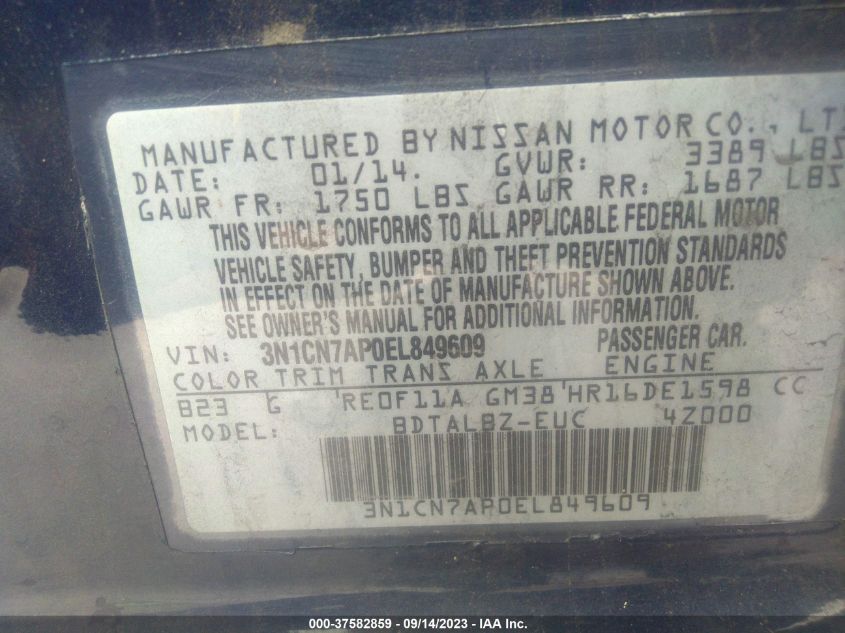 2014 NISSAN VERSA SV - 3N1CN7AP0EL849609