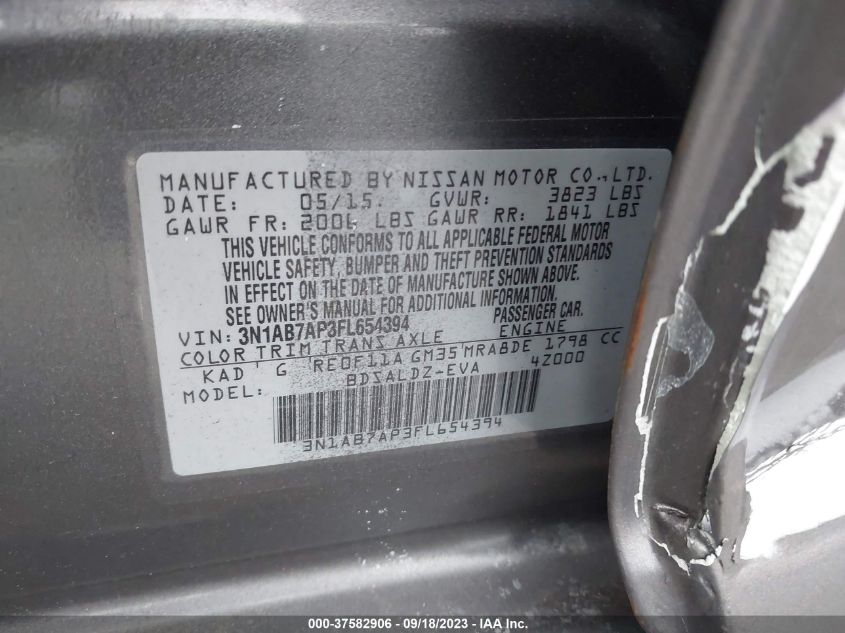 2015 NISSAN SENTRA SR/SL/S/SV/FE+ S - 3N1AB7AP3FL654394