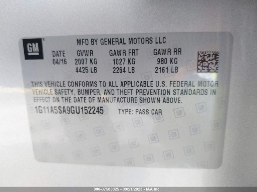 2016 CHEVROLET MALIBU LIMITED LS - 1G11A5SA9GU152245