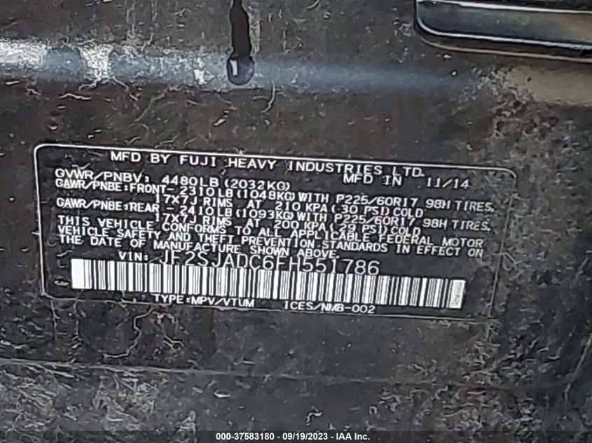 2015 SUBARU FORESTER 2.5I PREMIUM - JF2SJADC6FH551786