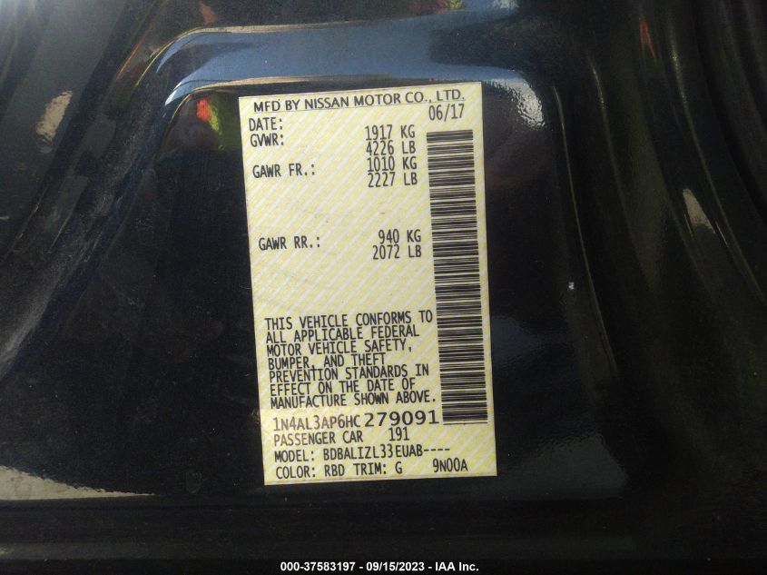 2017 NISSAN ALTIMA 2.5 SV - 1N4AL3AP6HC279091