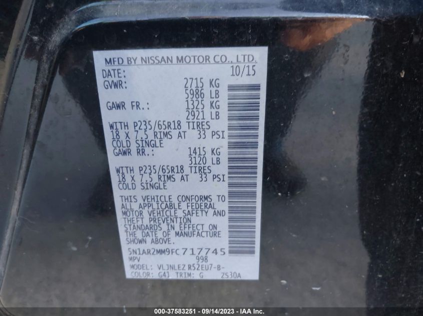 2015 NISSAN PATHFINDER S/SV/SL/PLATINUM - 5N1AR2MM9FC717745