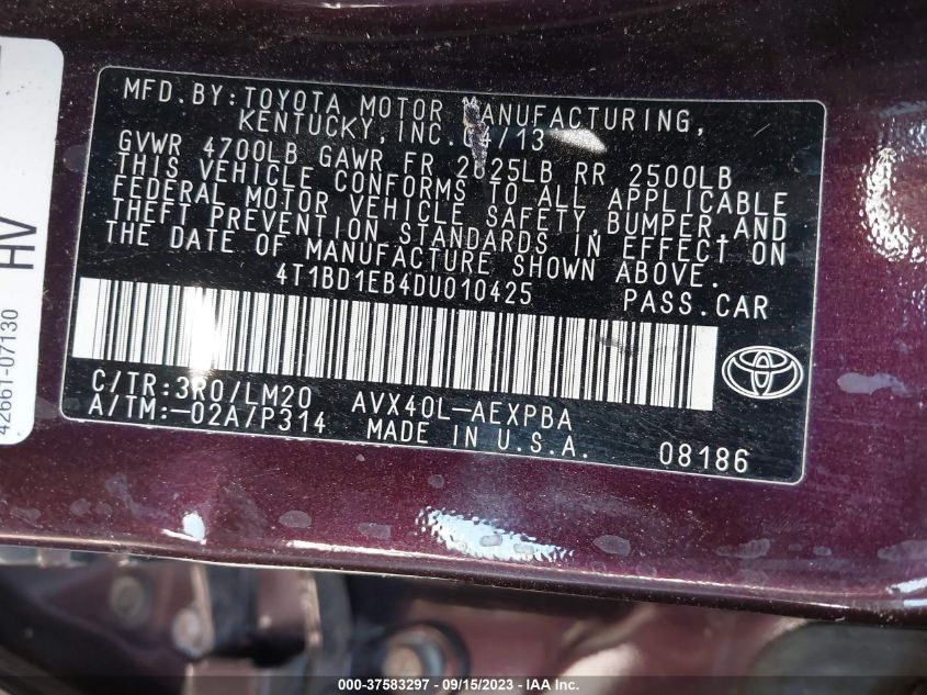 2013 TOYOTA AVALON HYBRID XLE PREMIUM 4T1BD1EB4DU010425