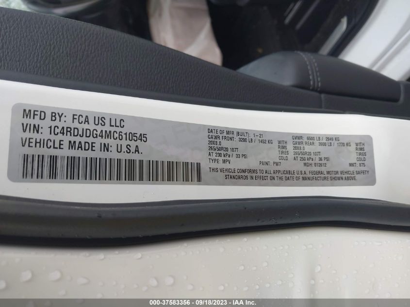 2021 DODGE DURANGO GT PLUS - 1C4RDJDG4MC610545