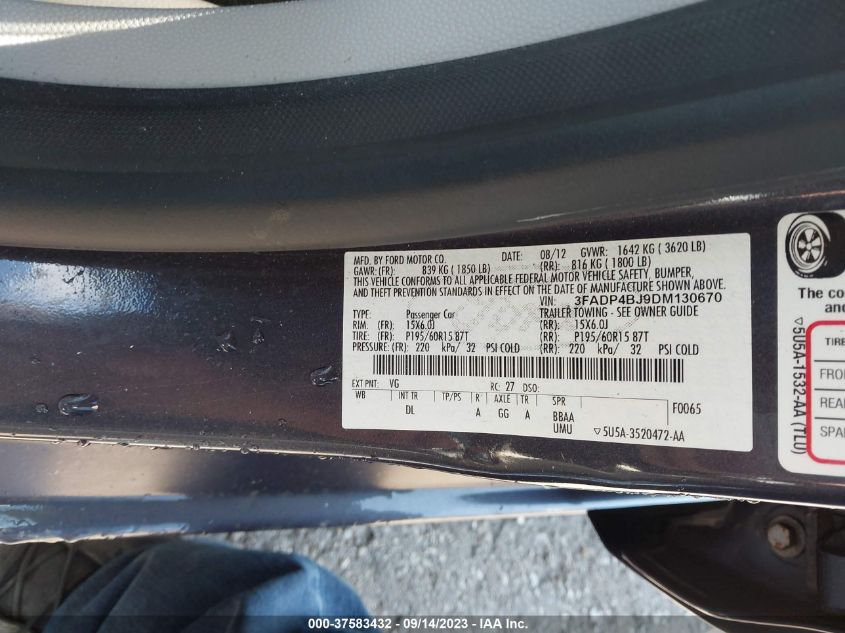 2013 FORD FIESTA SE - 3FADP4BJ9DM130670