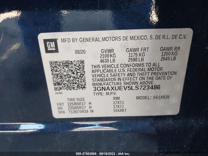 2020 CHEVROLET EQUINOX LT - 3GNAXUEV5LS723486