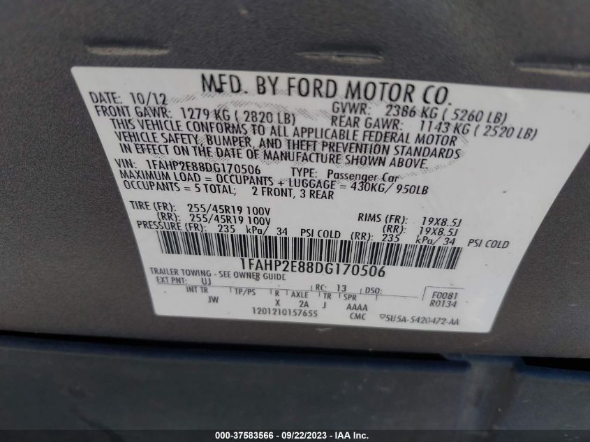2013 FORD TAURUS SEL - 1FAHP2E88DG170506