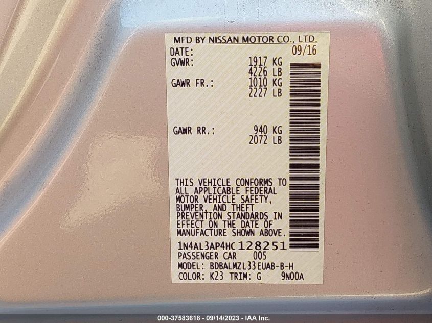 2017 NISSAN ALTIMA 2.5 SV - 1N4AL3AP4HC128251