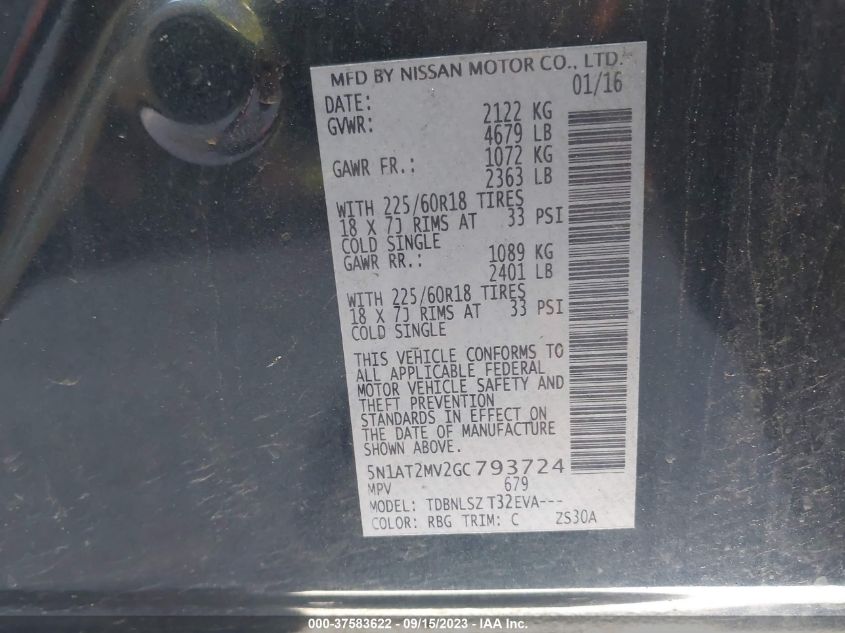 2016 NISSAN ROGUE SL - 5N1AT2MV2GC793724