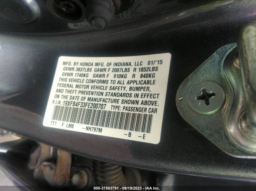 2015 HONDA CIVIC HYBRID - 19XFB4F33FE200707