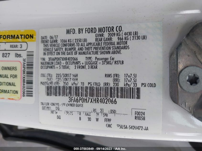 2017 FORD FUSION SE - 3FA6P0H7XHR402066