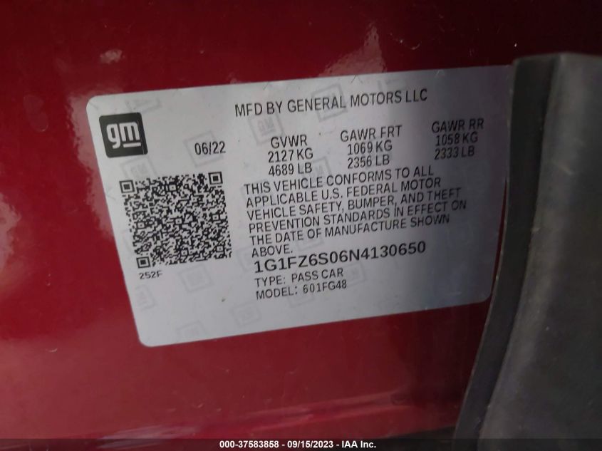 2022 CHEVROLET BOLT EUV PREMIER 1G1FZ6S06N4130650