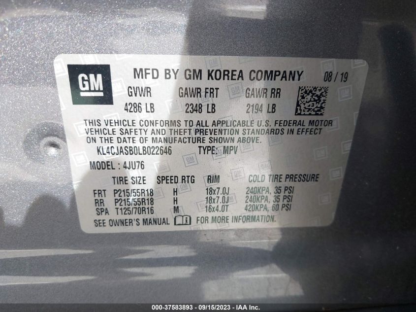2020 BUICK ENCORE PREFERRED - KL4CJASB0LB022646