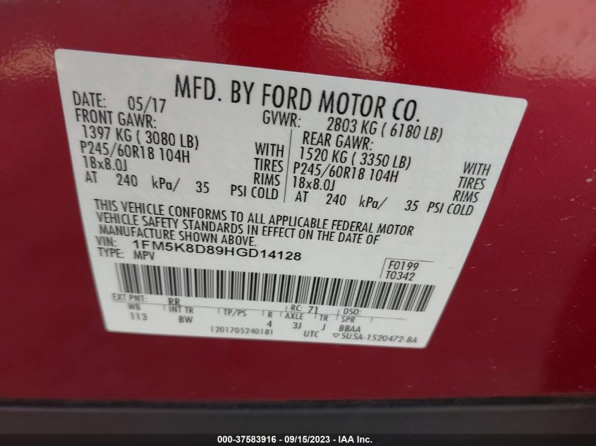2017 FORD EXPLORER XLT - 1FM5K8D89HGD14128