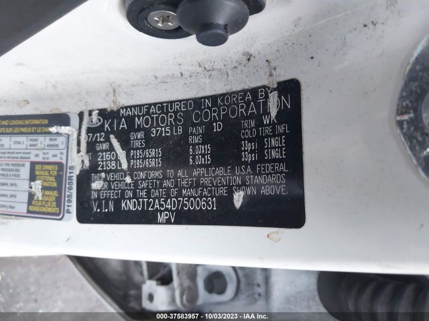 2013 KIA SOUL BASE - KNDJT2A54D7500631