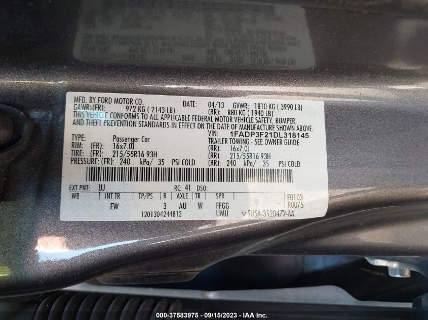 2013 FORD FOCUS SE - 1FADP3F21DL318145