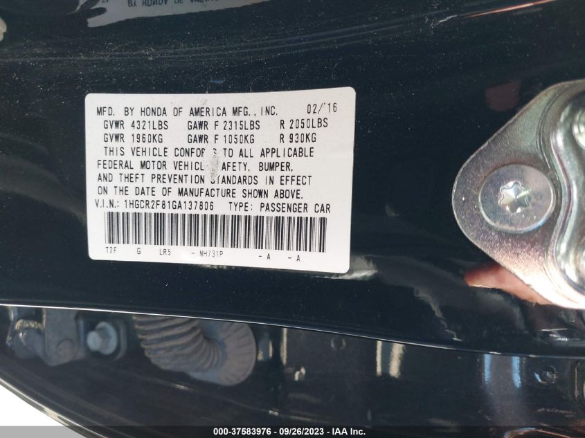 2016 HONDA ACCORD SEDAN EX-L - 1HGCR2F81GA137806