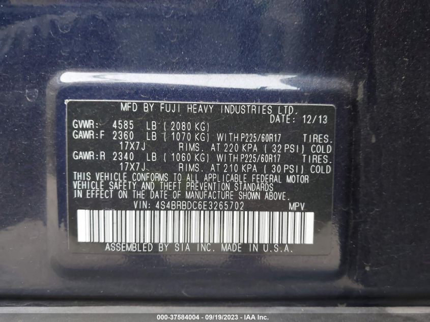 2014 SUBARU OUTBACK 2.5I PREMIUM - 4S4BRBDC6E3265702