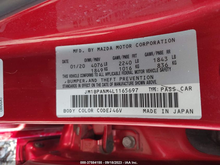 2020 MAZDA MAZDA3 HATCHBACK PREMIUM PACKAGE JM1BPANM4L1165697
