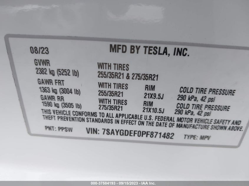 VIN 7SAYGDEF0PF871482 2023 TESLA MODEL Y PERFORMANCE