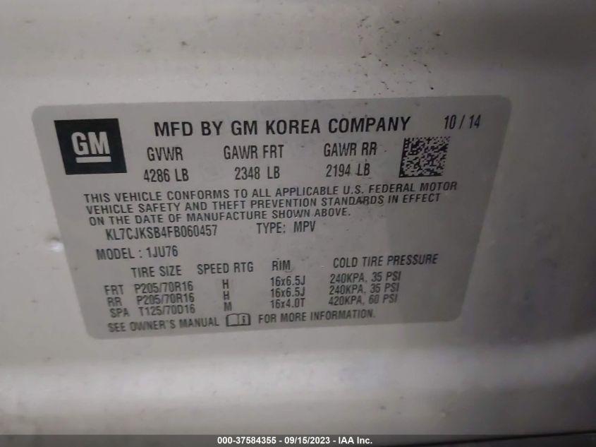 2015 CHEVROLET TRAX LS - KL7CJKSB4FB060457