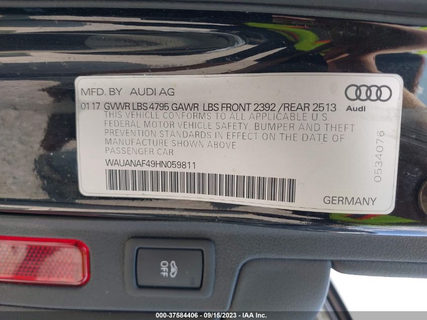 2017 AUDI A4 PREMIUM - WAUANAF49HN059811